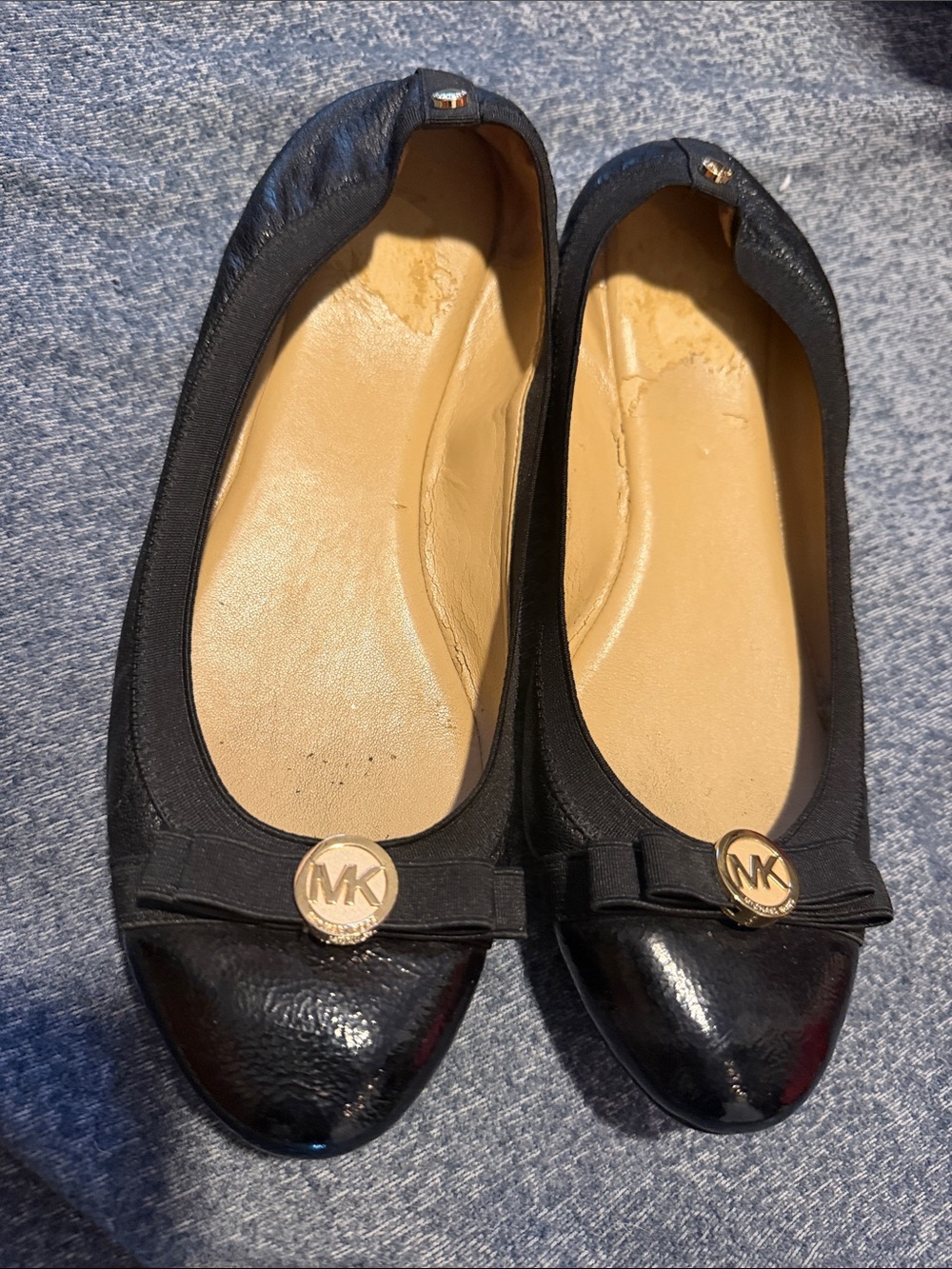 Michael Kors Black Patent Cap-Toe Logo Bow Ballet Flats
